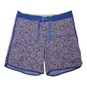 Patagonia Mens Blue Yellow Pink Patterned Mend Nylon Board Shorts Size 36